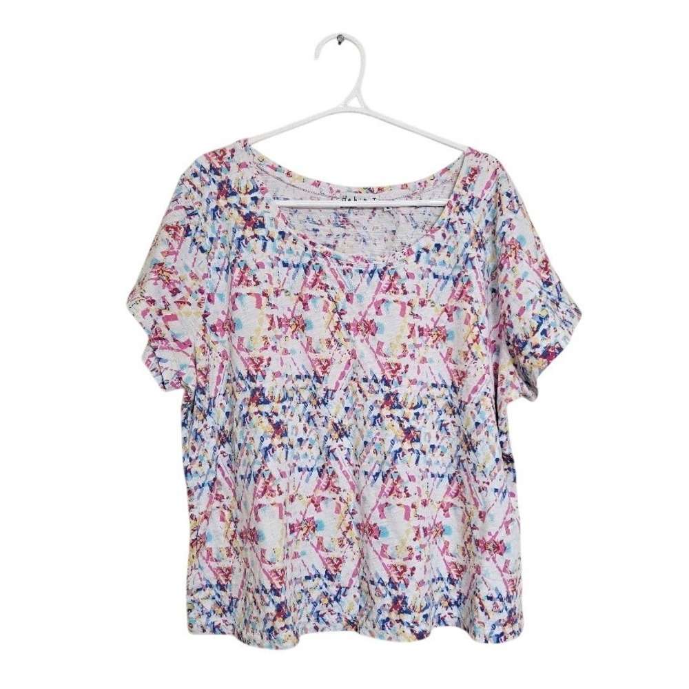 Habitat Womens XL Abstract Geometric Print Cotton Slub Knit Top Short Sleeve Tee